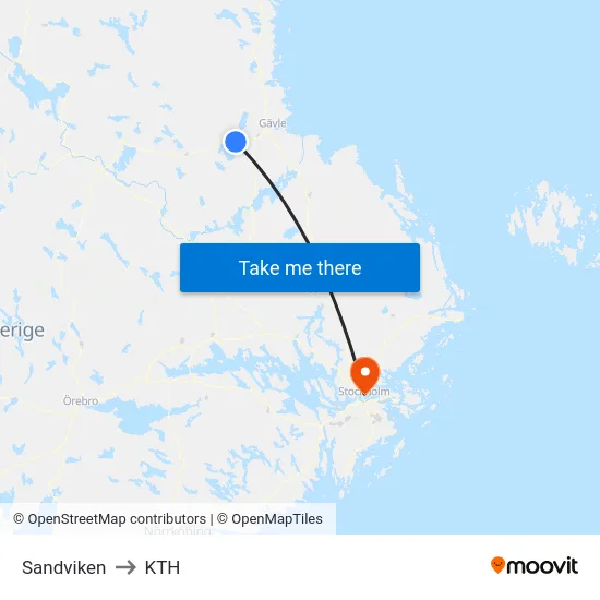 Sandviken to KTH map