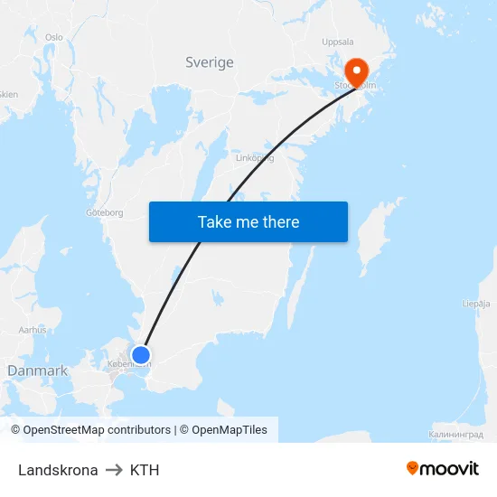 Landskrona to KTH map