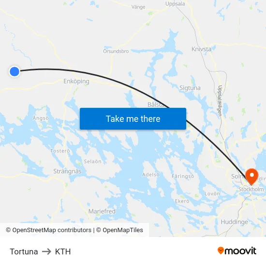 Tortuna to KTH map