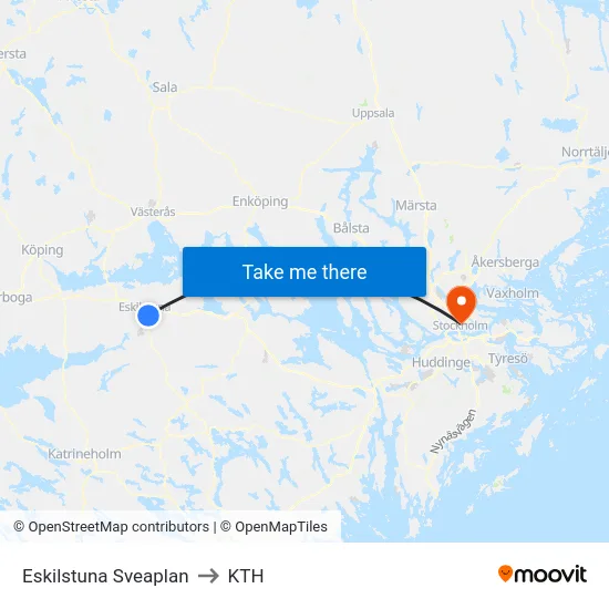 Eskilstuna Sveaplan to KTH map