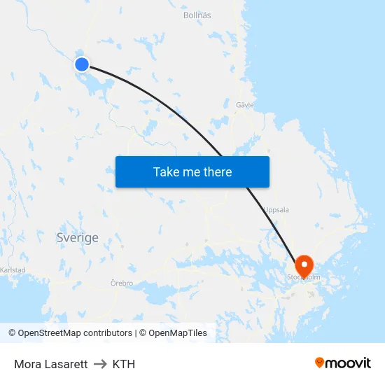 Mora Lasarett to KTH map