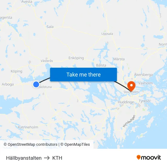 Hällbyanstalten to KTH map