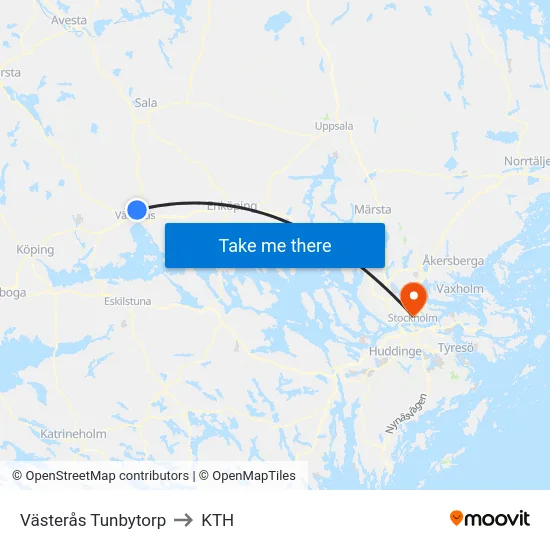 Västerås Tunbytorp to KTH map
