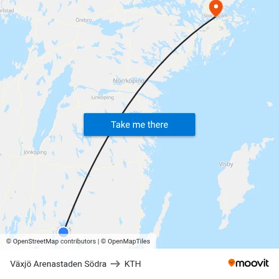 Växjö Arenastaden Södra to KTH map