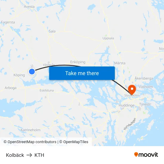 Kolbäck to KTH map