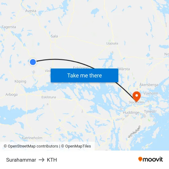 Surahammar to KTH map