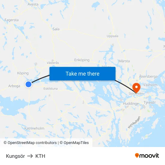 Kungsör to KTH map