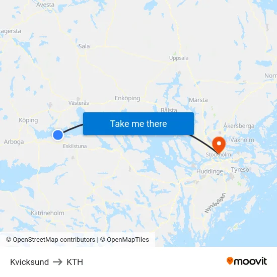 Kvicksund to KTH map
