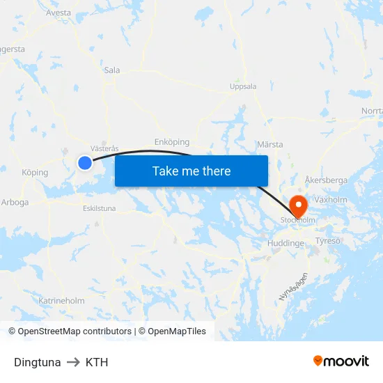 Dingtuna to KTH map