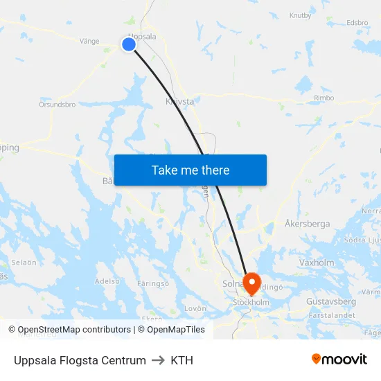 Uppsala Flogsta Centrum to KTH map