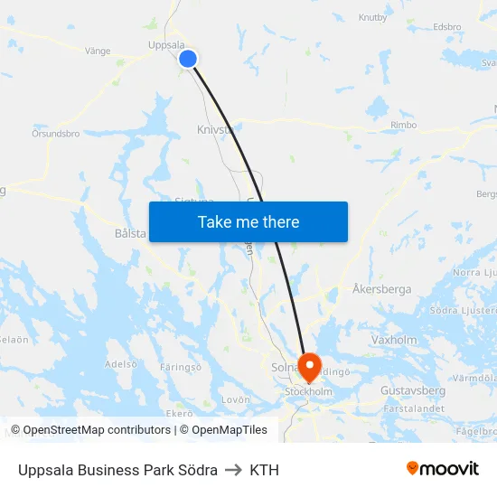 Uppsala Business Park Södra to KTH map