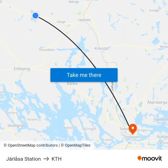 Järlåsa Station to KTH map