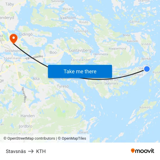 Stavsnäs to KTH map