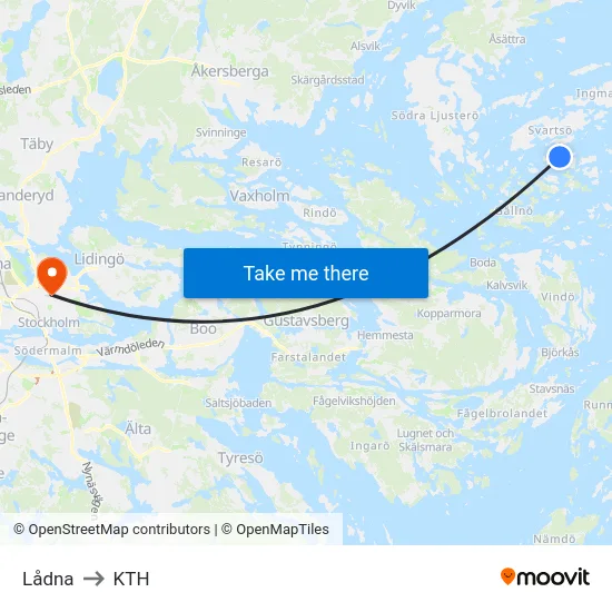 Lådna to KTH map