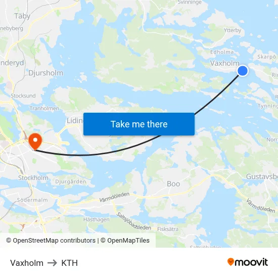 Vaxholm to KTH map