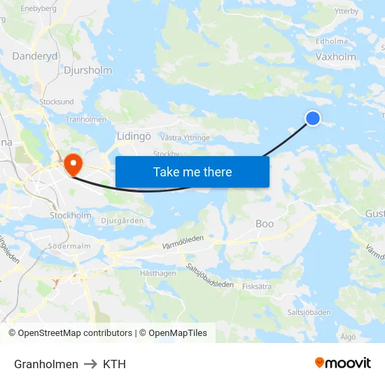 Granholmen to KTH map