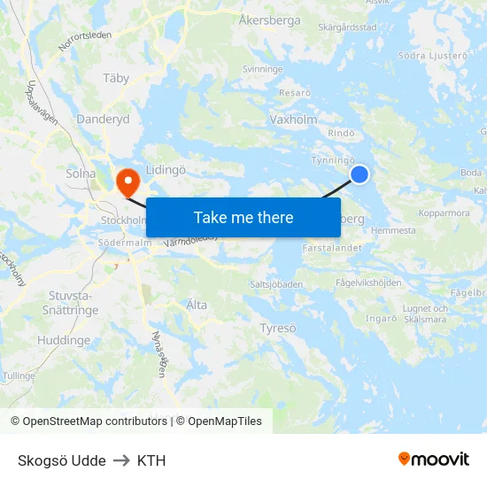 Skogsö Udde to KTH map
