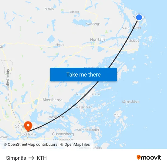 Simpnäs to KTH map