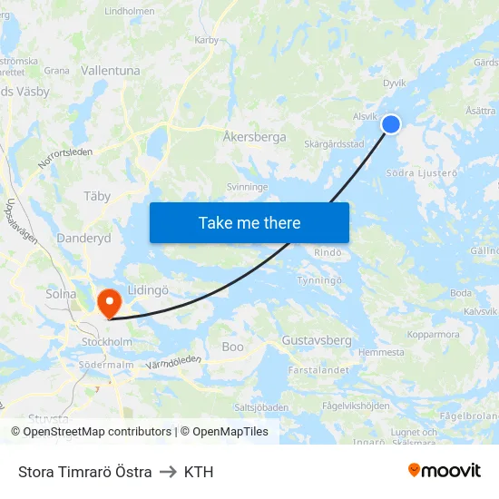 Stora Timrarö Östra to KTH map