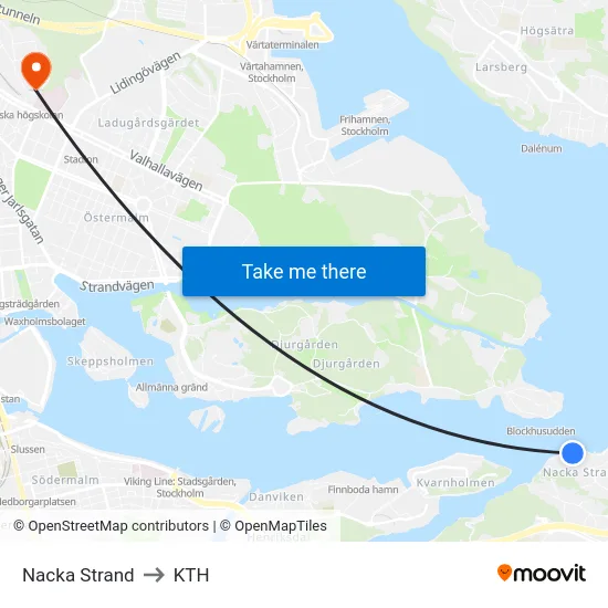 Nacka Strand to KTH map