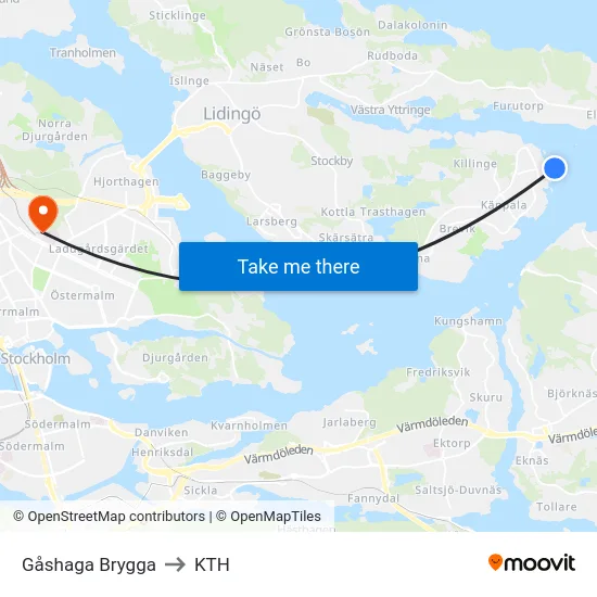 Gåshaga Brygga to KTH map
