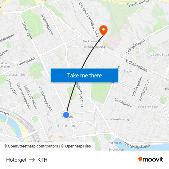 Hötorget to KTH map