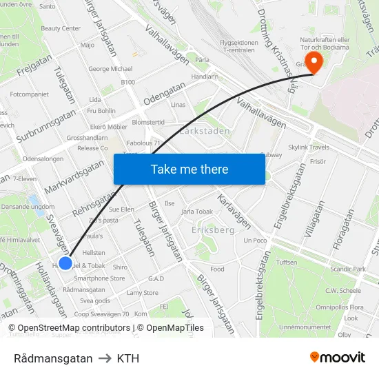 Rådmansgatan to KTH map