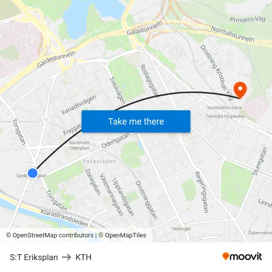 S:T Eriksplan to KTH map