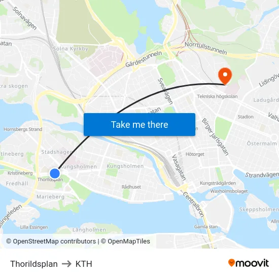 Thorildsplan to KTH map