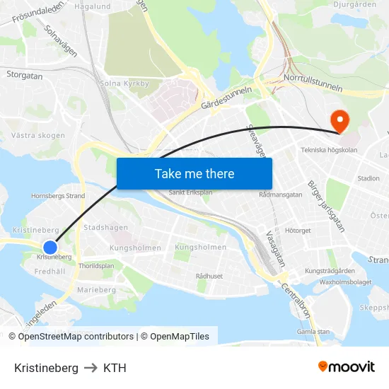 Kristineberg to KTH map