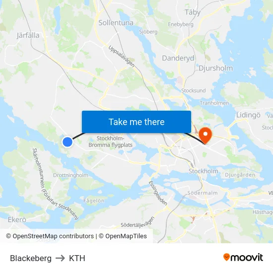 Blackeberg to KTH map
