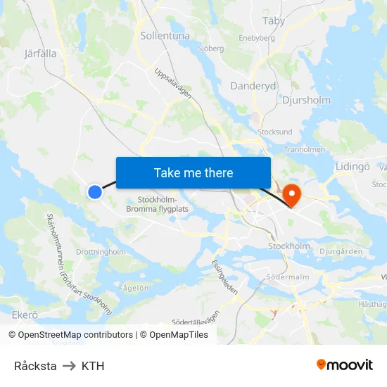 Råcksta to KTH map