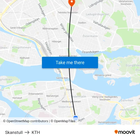 Skanstull to KTH map