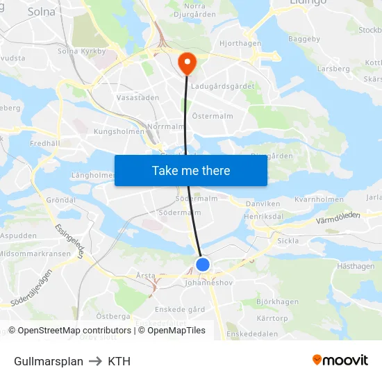 Gullmarsplan to KTH map