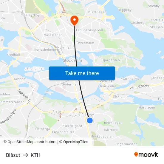 Blåsut to KTH map