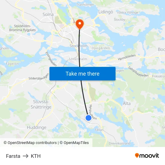 Farsta to KTH map