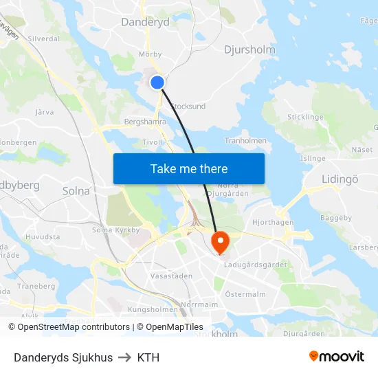 Danderyds Sjukhus to KTH map
