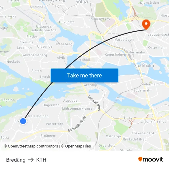 Bredäng to KTH map