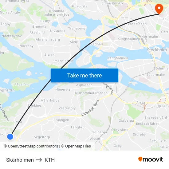Skärholmen to KTH map
