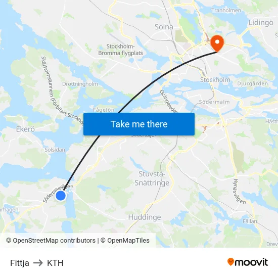 Fittja to KTH map