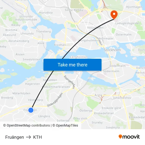 Fruängen to KTH map