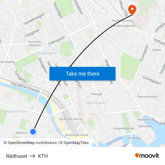 Rådhuset to KTH map