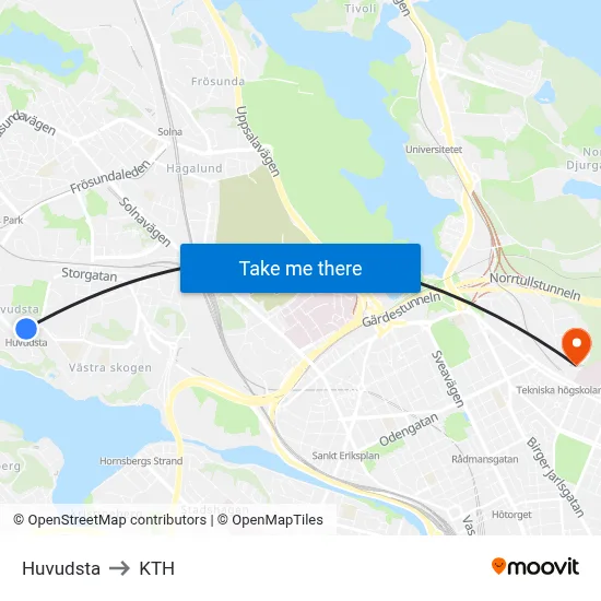 Huvudsta to KTH map