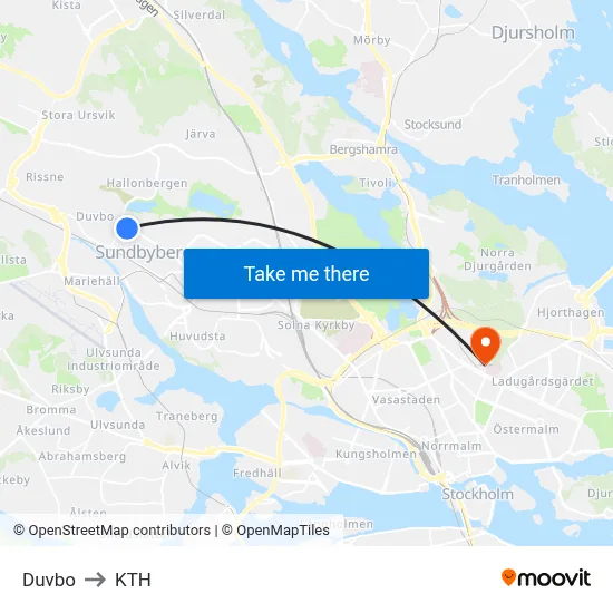 Duvbo to KTH map
