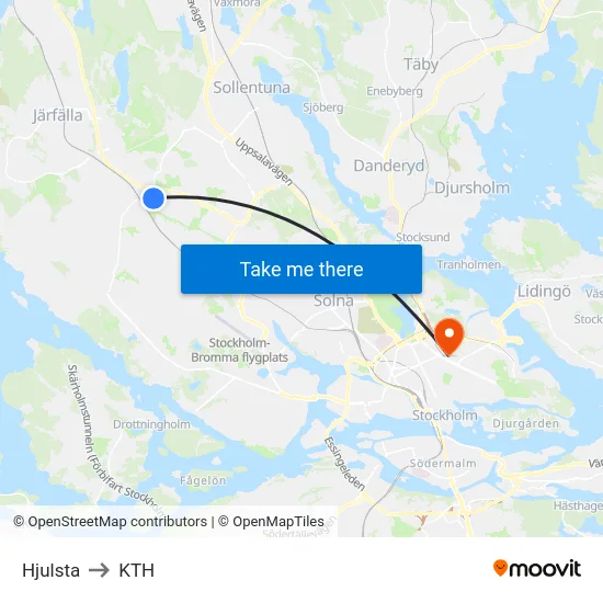 Hjulsta to KTH map