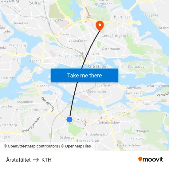 Årstafältet to KTH map