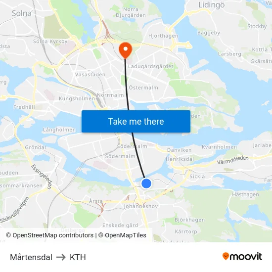 Mårtensdal to KTH map