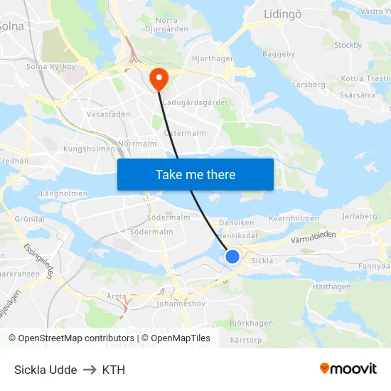 Sickla Udde to KTH map