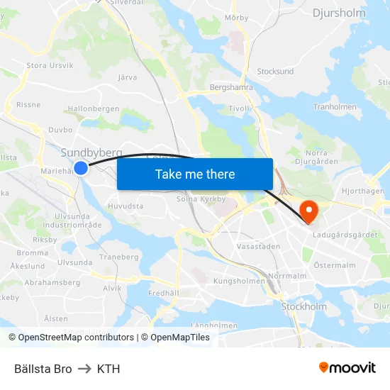 Bällsta Bro to KTH map