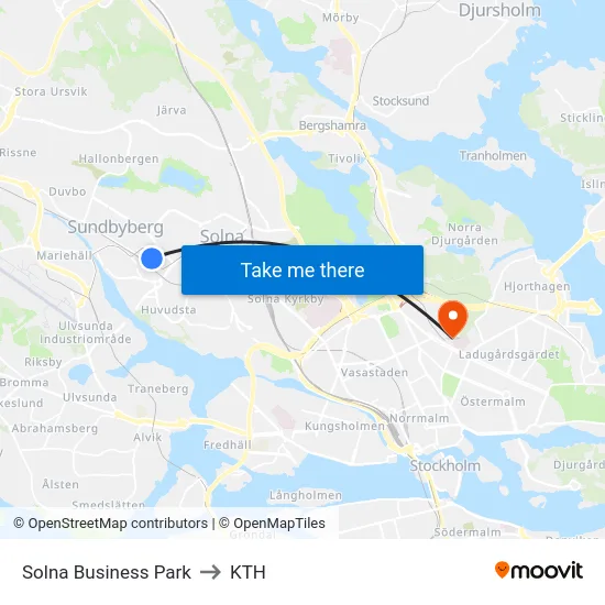 Solna Business Park to KTH map